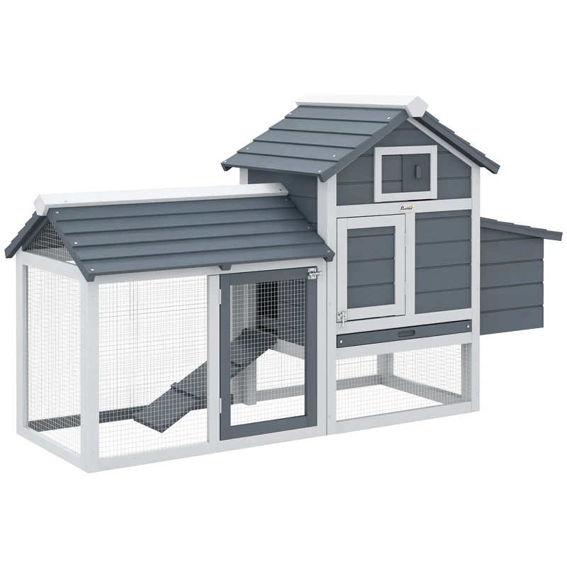 Pawhut Gallinero De Madera Para Exterior Corrales Alambre 150,5x54x87cm Gris