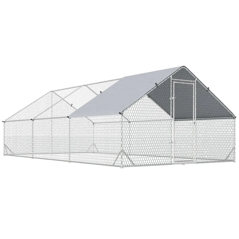 Pawhut Gallinero Para Exterior 3x6x2m Con Cubierta De Pe Y Cerradura Plata