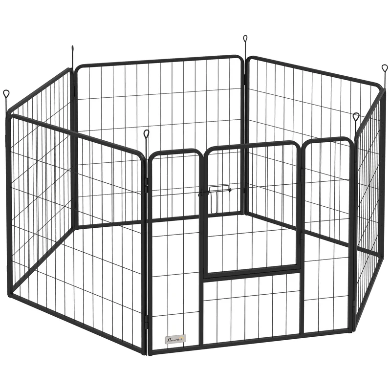 Pawhut Parque Para Perros De 6 Paneles De 80 Cm De Altura Con Puerta Negro