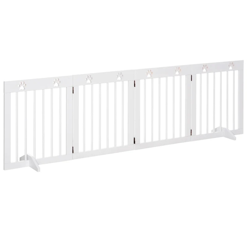 Pawhut Barrera De Seguridad Plegable Para Perros 4 Paneles 204x30x61cm Blanco