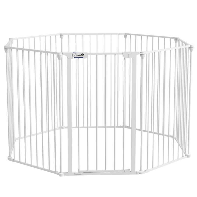 Pawhut Parque Para Perros De 8 Paneles 64x90 Cm Con Doble Cerradura Blanco