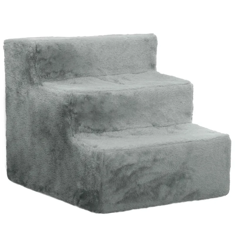 Pawhut Escalera Para Mascotas De 3 Peldaños Con Funda Extraíble 46x35x35 Cm Gris