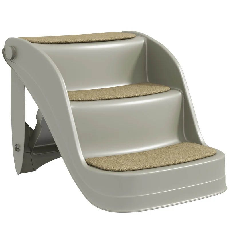 Pawhut Escalera Para Perros Pequeños Plegable De 3 Peldaños 49x38x38 Cm Gris