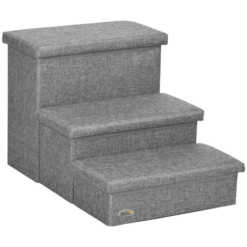 Pawhut Escalera Para Mascotas De 3 Peldaños Con Espacio 63,5x42,5x40,5 Cm Gris