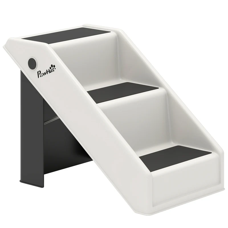 Pawhut Escalera Para Mascotas Plegable De 3 Peldaños 53x30,5x36,5 Cm Crema