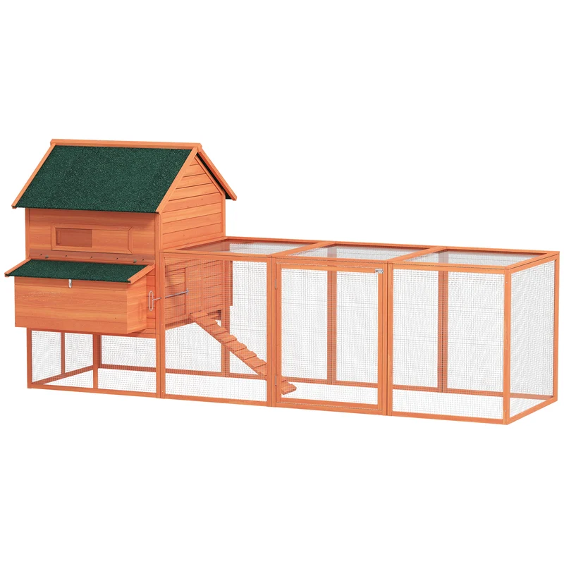 Pawhut Gallinero Grande Exterior Con 2 Nidos Corral 347x160x150cm Naranja