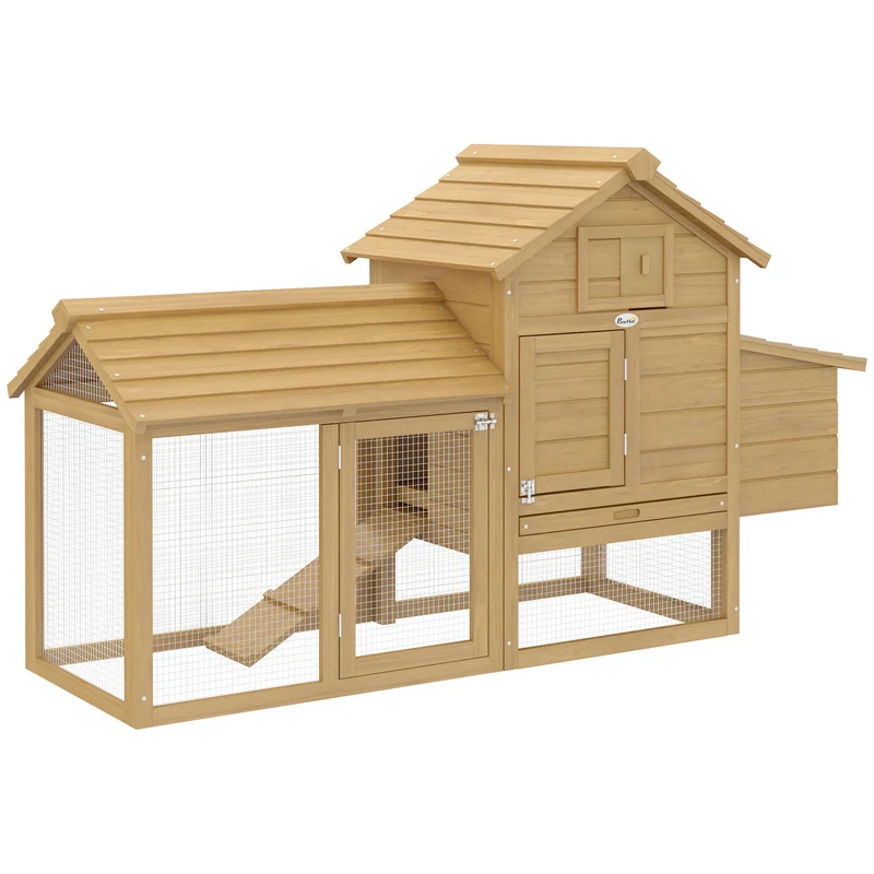 Pawhut Gallinero De Madera Para Exterior Corrales Alambre 151,5x54x87cm Natural