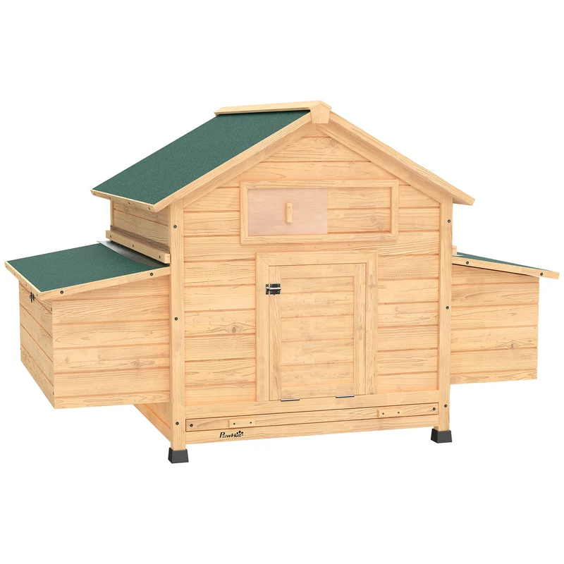 Pawhut Gallinero De Madera Para Exterior Con 2 Nidos 150x100x96,5 Cm Amarillo