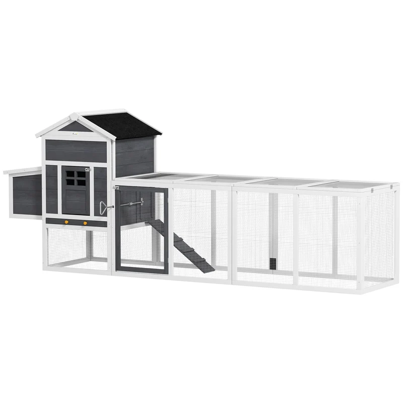 Pawhut Gallinero Para Exterior Para 3-6 Gallinas 297,5x68x118 Cm Gris Y Blanco
