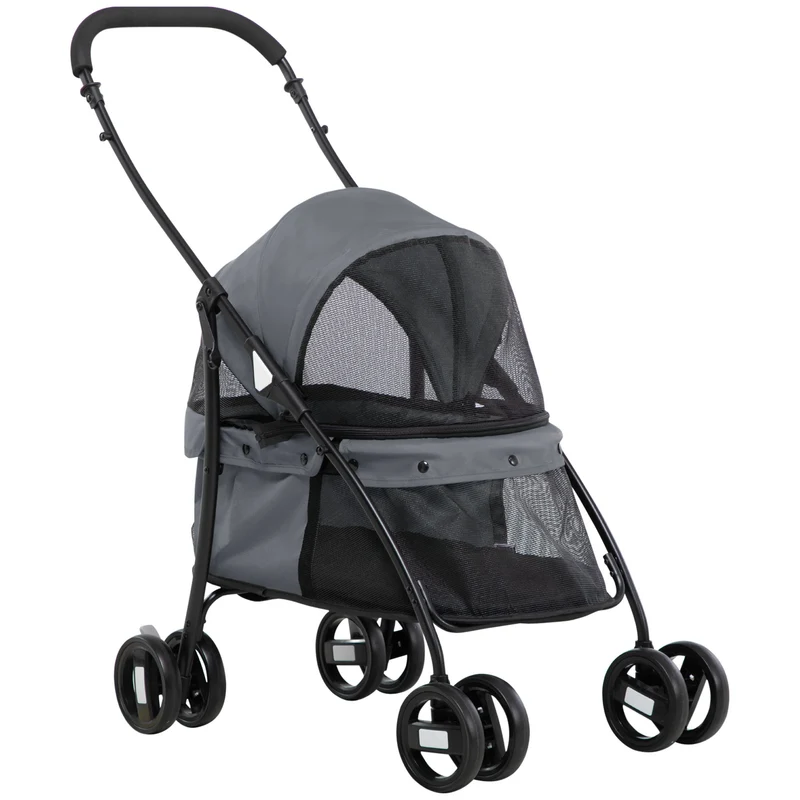 Pawhut Carrito Para Perros Plegable Con Ventanas De Malla Cojín Lavable Gris