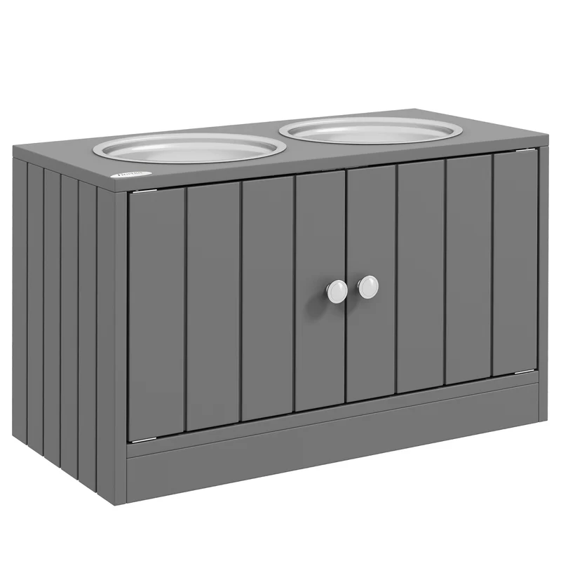 Pawhut Comedero Elevado Para Perros Con 2 Cuencos De Acero Inoxidable 2 Puertas