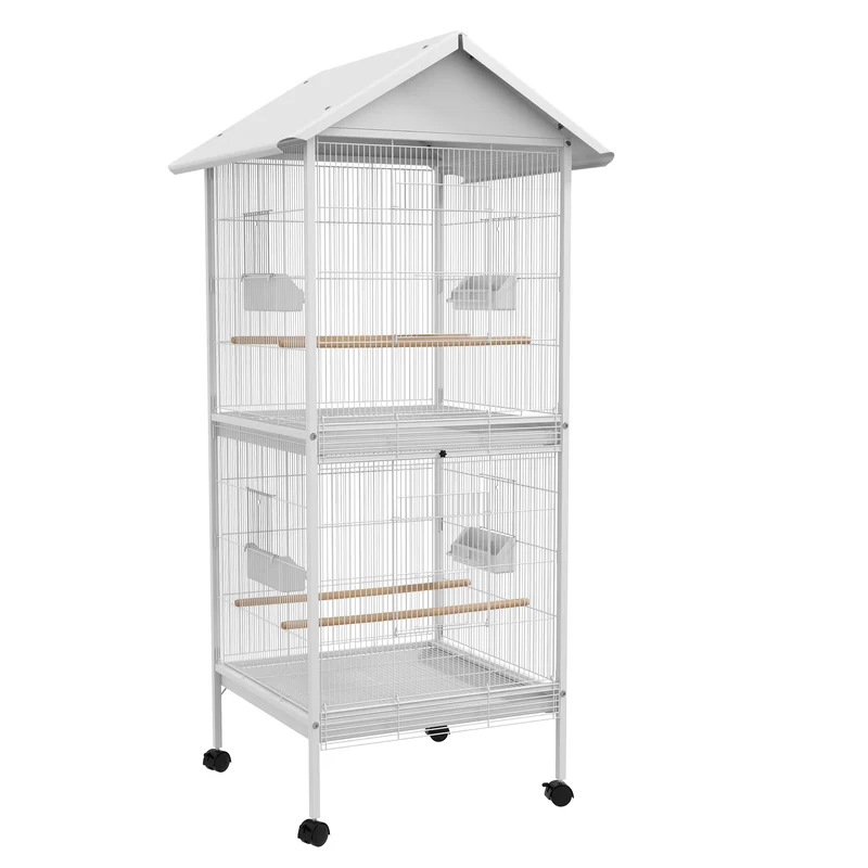 Pawhut Jaula Para Pájaros Grande De 2 Pisos 78x75x168 Cm Blanco