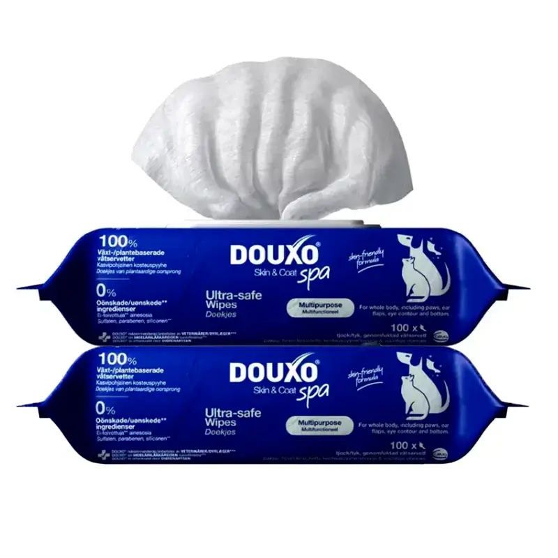 Douxo Skin & Coat Spa Toalhetes multiusos para cães e gatos, embalagem de 2 x 100 unidades