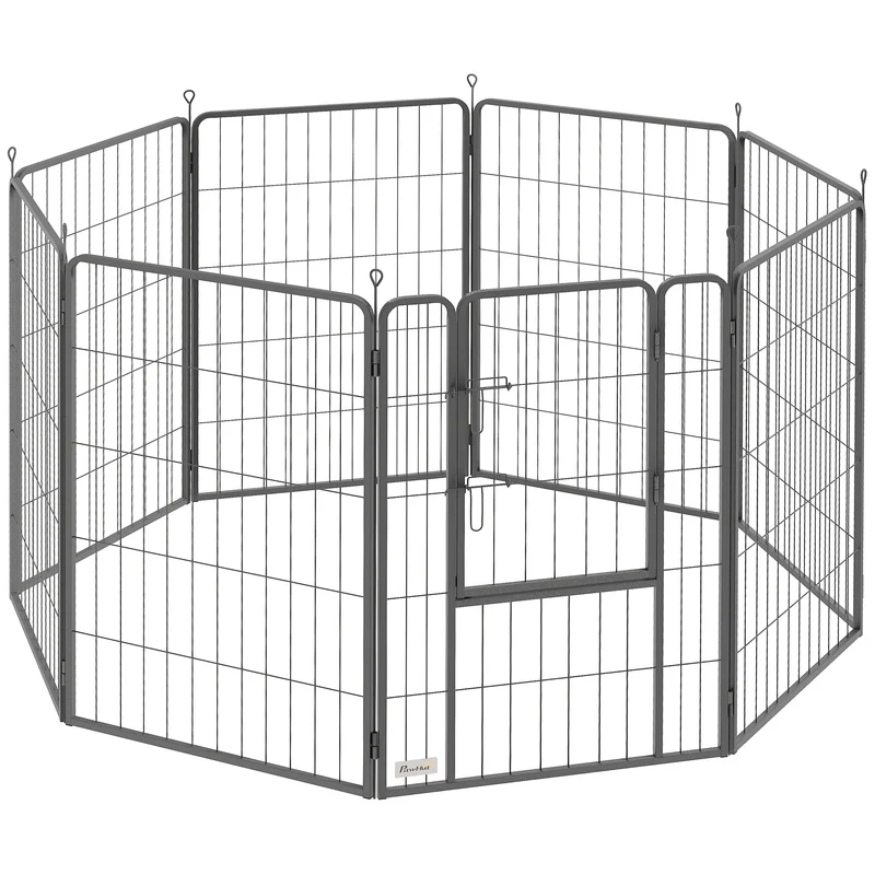 Pawhut Parque Para Perros De 8 Paneles De 100 Cm De Altura Con Puerta Negro