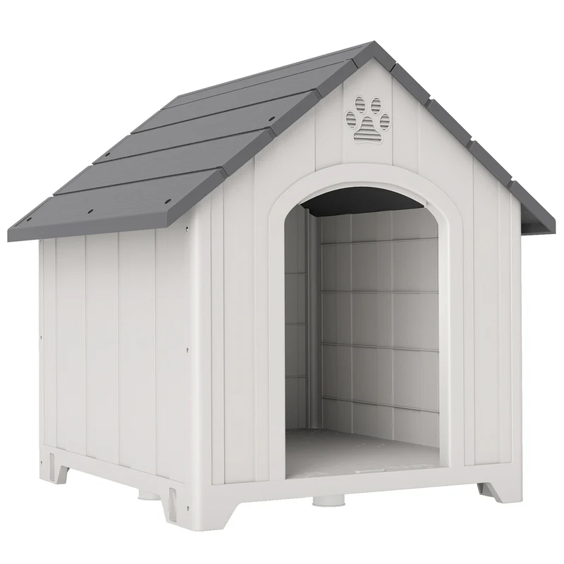 Pawhut Caseta Para Perros Grandes Exterior De Plástico Impermeable Gris