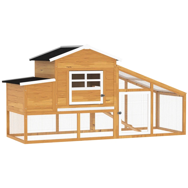 Pawhut Gallinero Madera Exterior Con Corral De Alambre Techos Asfálticos Marrón