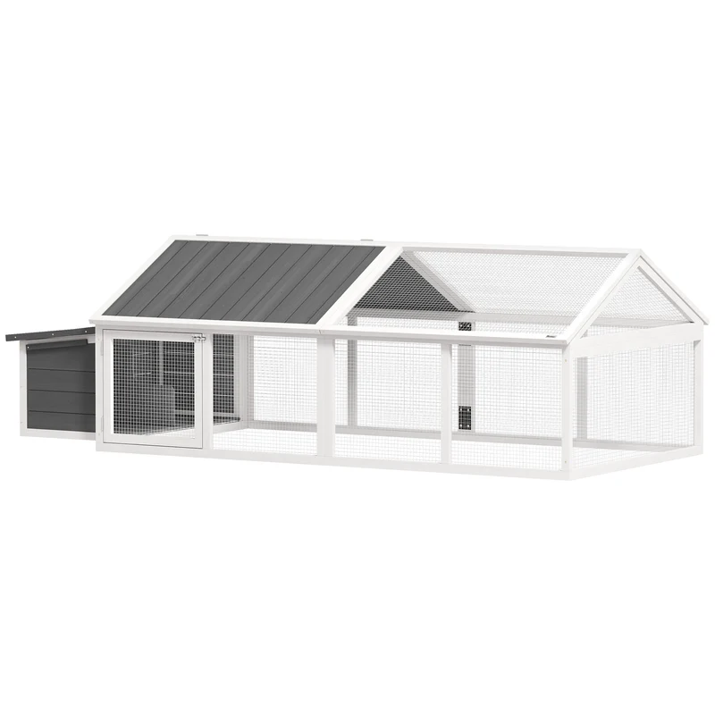 Pawhut Gallinero De Madera 240x112,5x76 Cm Con Techo Abatible Y Nido Blanco