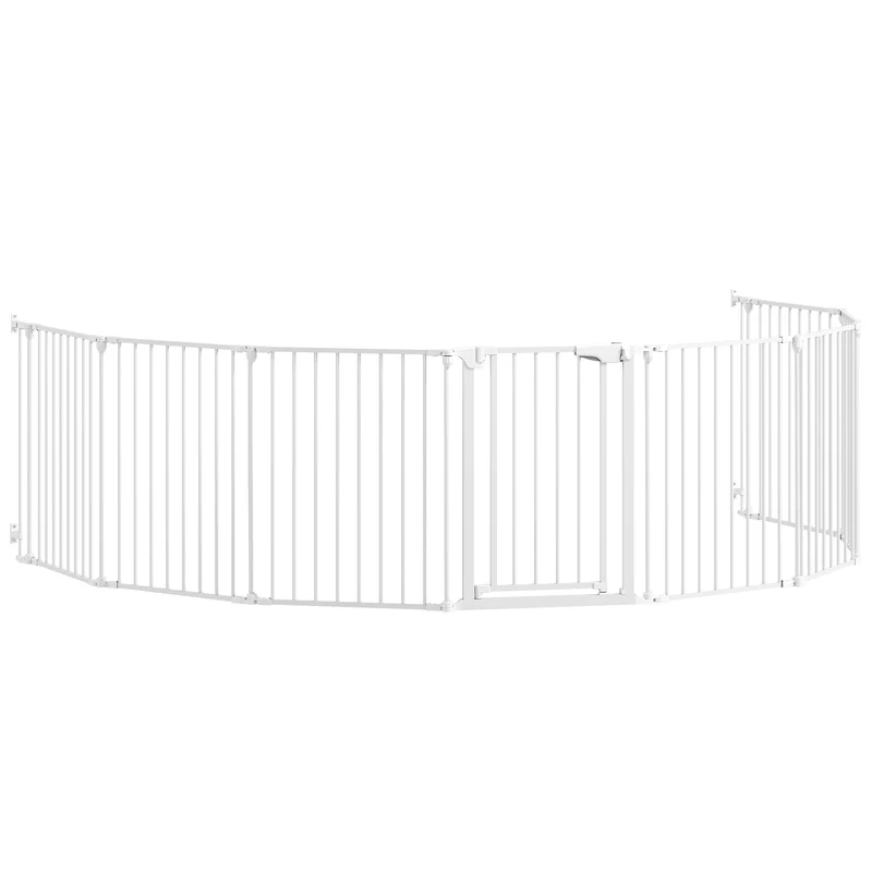 Pawhut Barrera Para Perros Plegable Puerta Con Cierre Doble Blanco