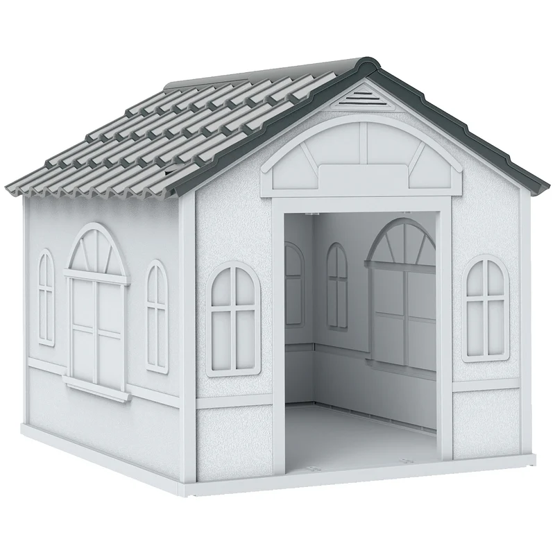Pawhut Caseta Para Perros 65x75,7x63 Cm Con Patrón De Ventana Gris Y Blanco