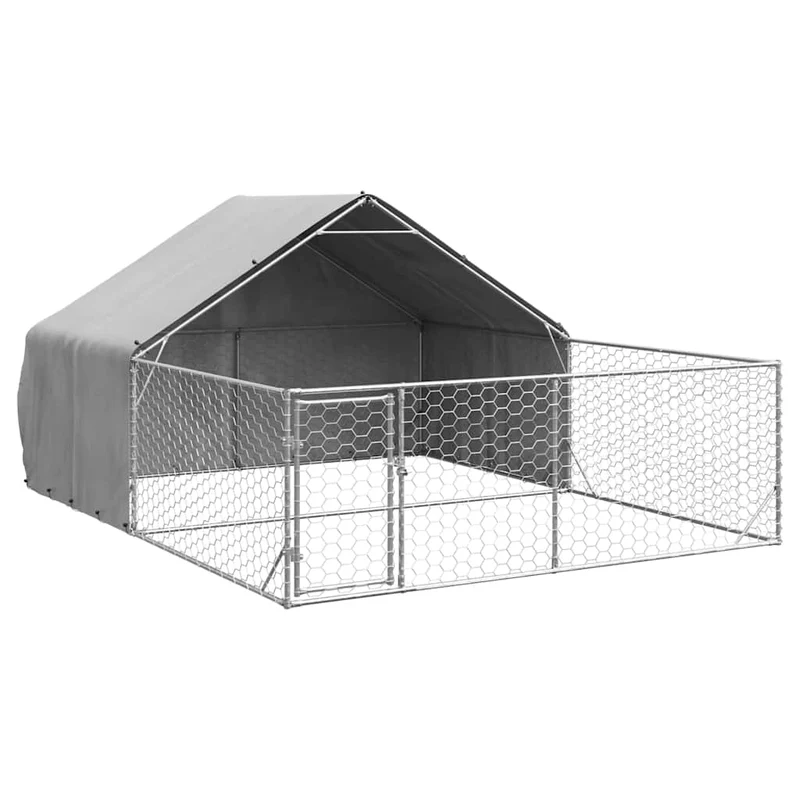 Caseta Perros Exterior Con Corral 5x3x1,9 M Acero Galvanizado