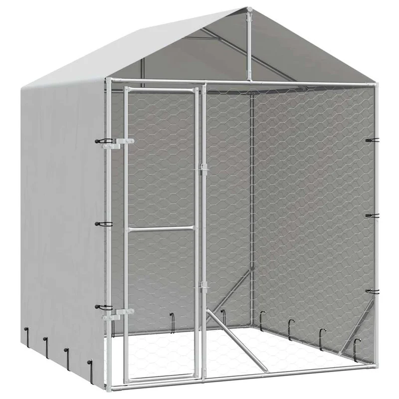 Perrera De Exterior Con Toldo Acero Galvanizado Plata 2x2x2,5 M