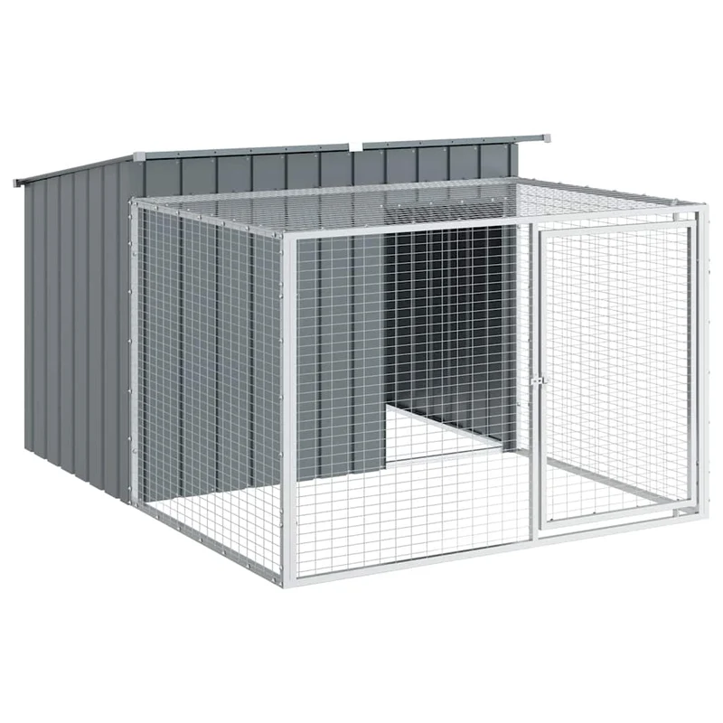 Caseta Para Perro Con Corral Antracita 153x194x110 Cm Acero Galvanizado