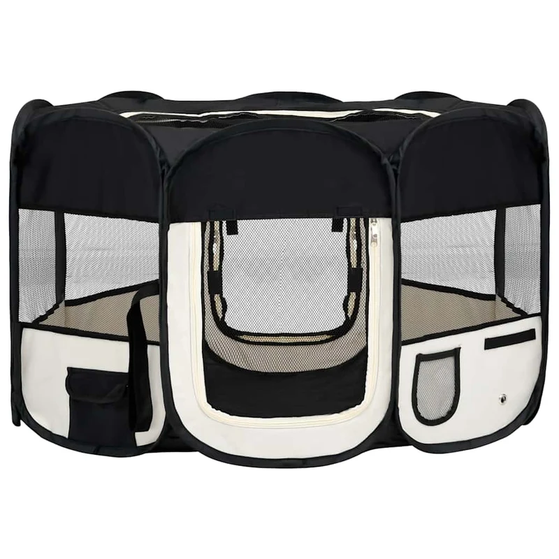 Parque De Perros Plegable Y Bolsa Transporte Negro 125x125x61cm