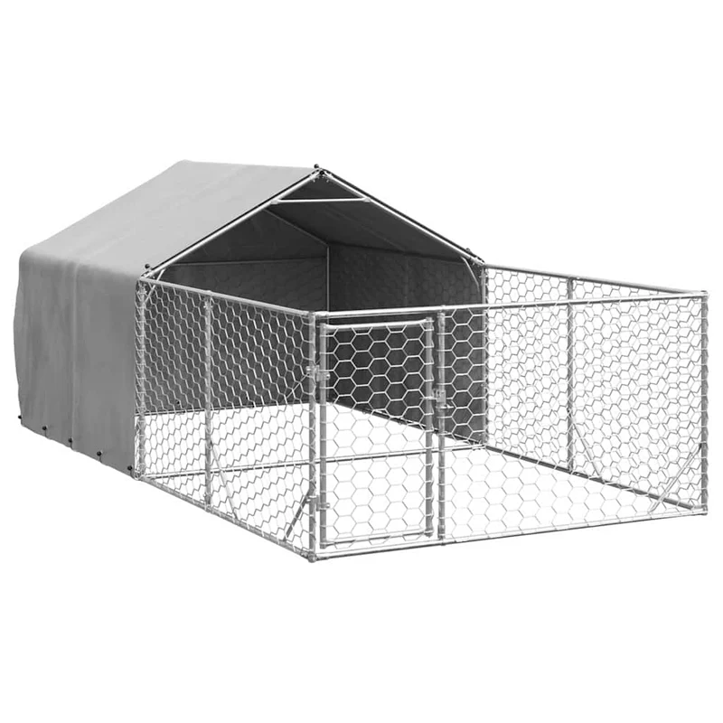 Caseta Perros Exterior Con Corral 4x2x1,5 M Acero Galvanizado