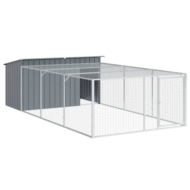 Caseta Para Perro Con Corral Antracita 197x396x110 Cm Acero Galvanizado