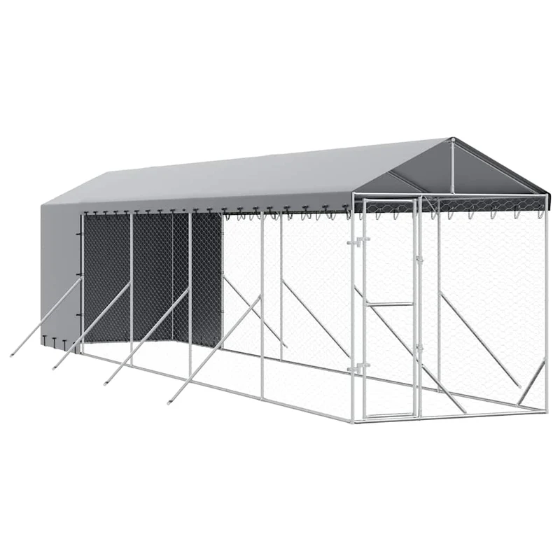 Perrera De Exterior Con Toldo Acero Galvanizado Plata 2x10x2,5m