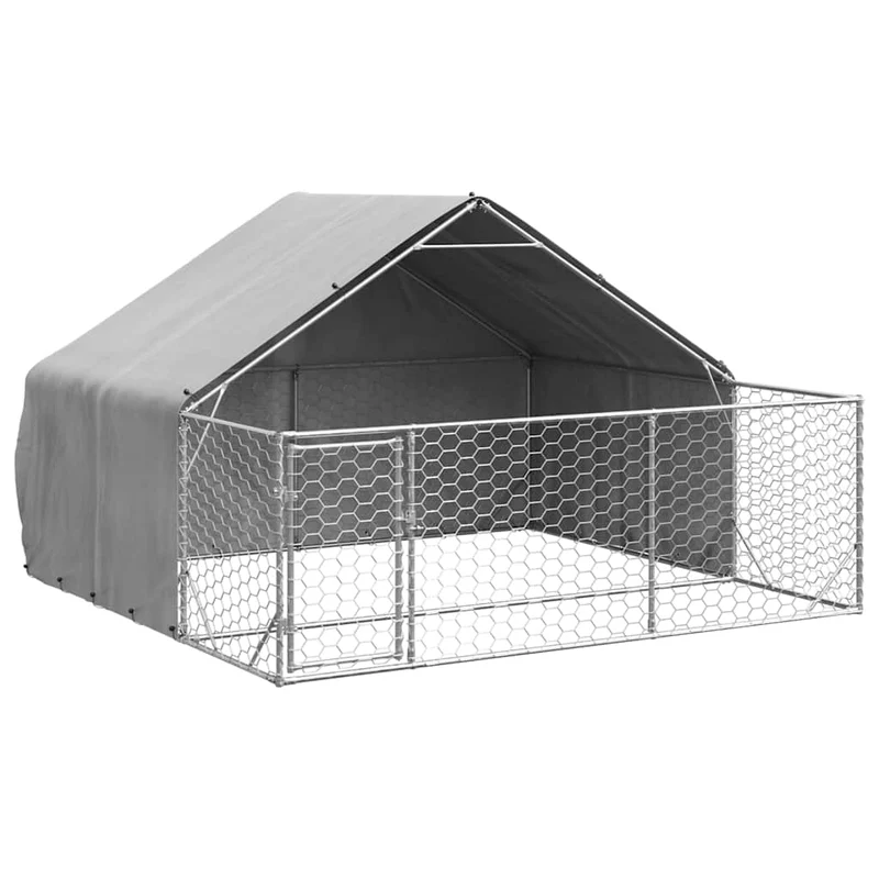 Caseta Perros Exterior Con Corral 3x3x1,9 M Acero Galvanizado