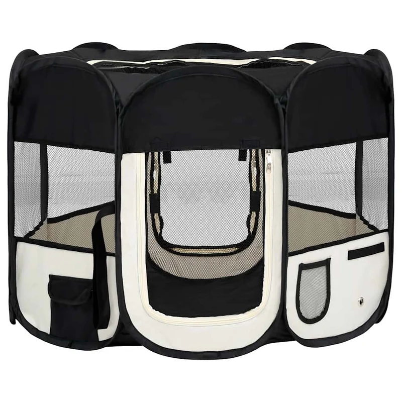 Parque De Perros Plegable Bolsa De Transporte Negro 90x90x58 Cm