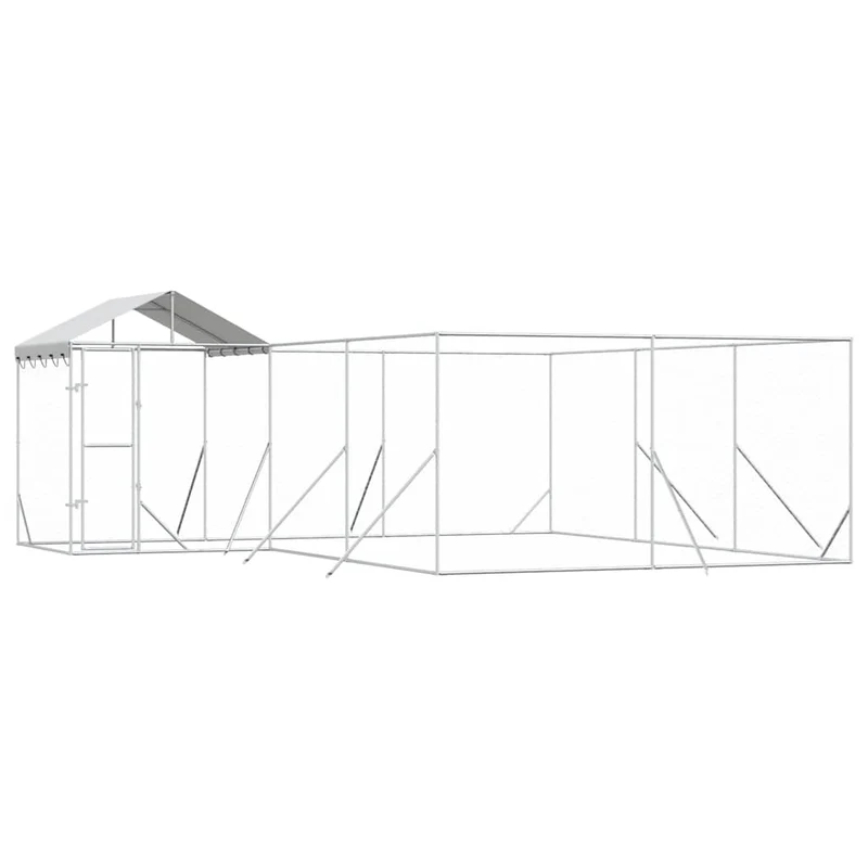 Perrera De Exterior Con Techo Acero Galvanizado Plata 6x6x2,5 M