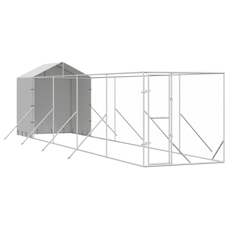 Perrera De Exterior Con Toldo Acero Galvanizado Plata 2x10x2,5m