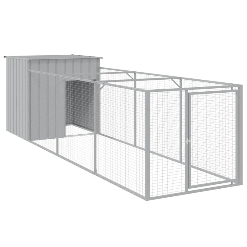 Caseta Perros Corral Acero Galvanizado Gris Claro 110x405x110cm