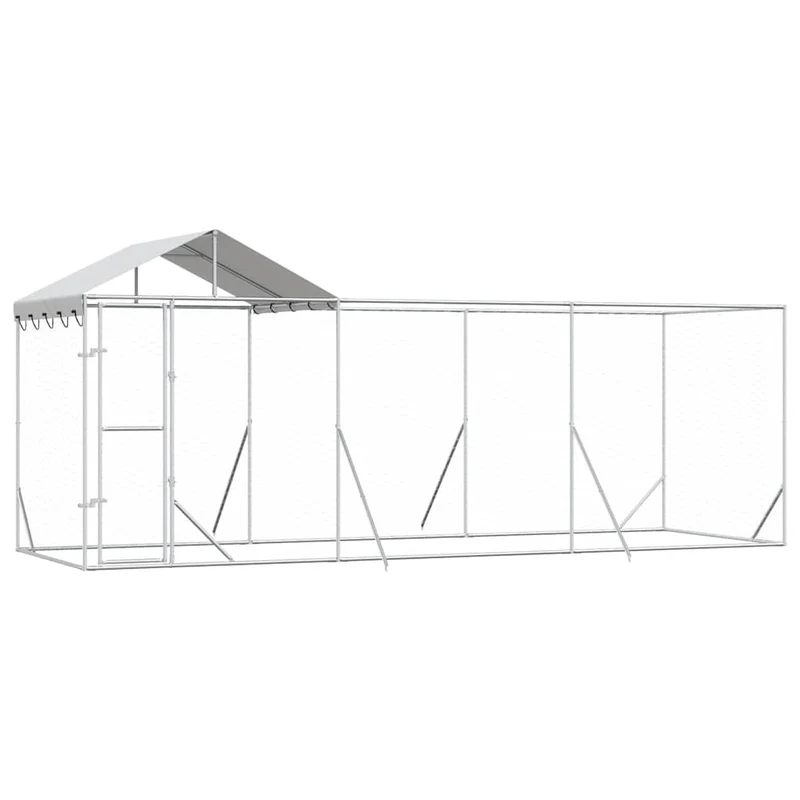 Perrera De Exterior Con Techo Acero Galvanizado Plata 6x2x2,5 M