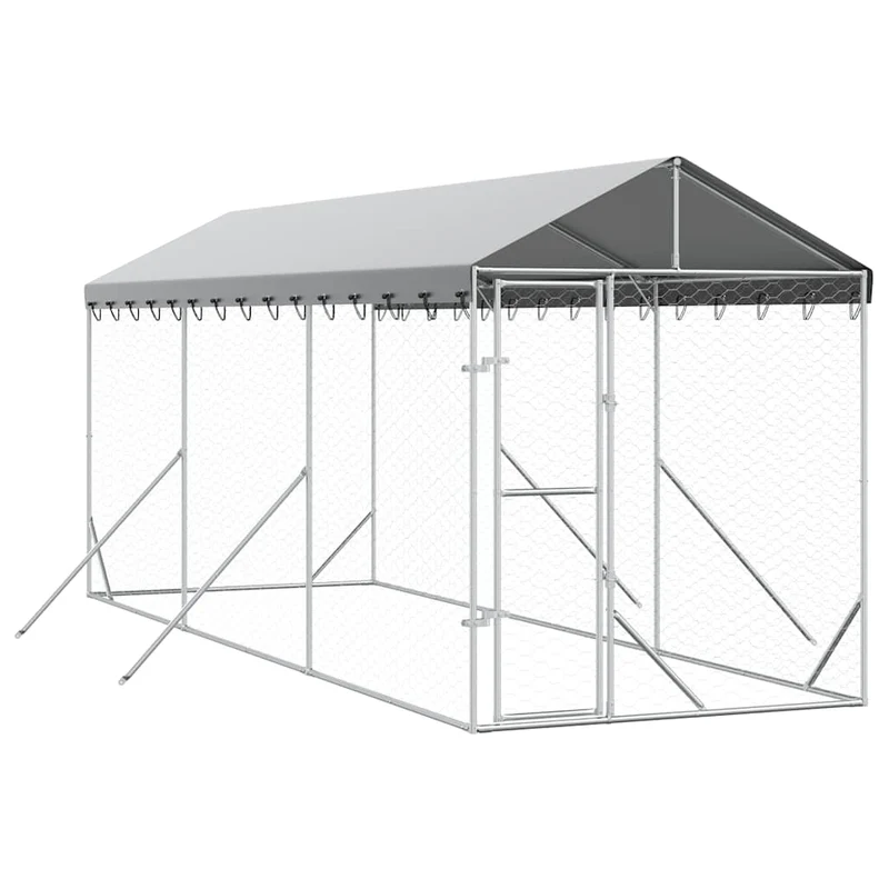 Perrera De Exterior Con Toldo Acero Galvanizado Plata 2x6x2,5 M