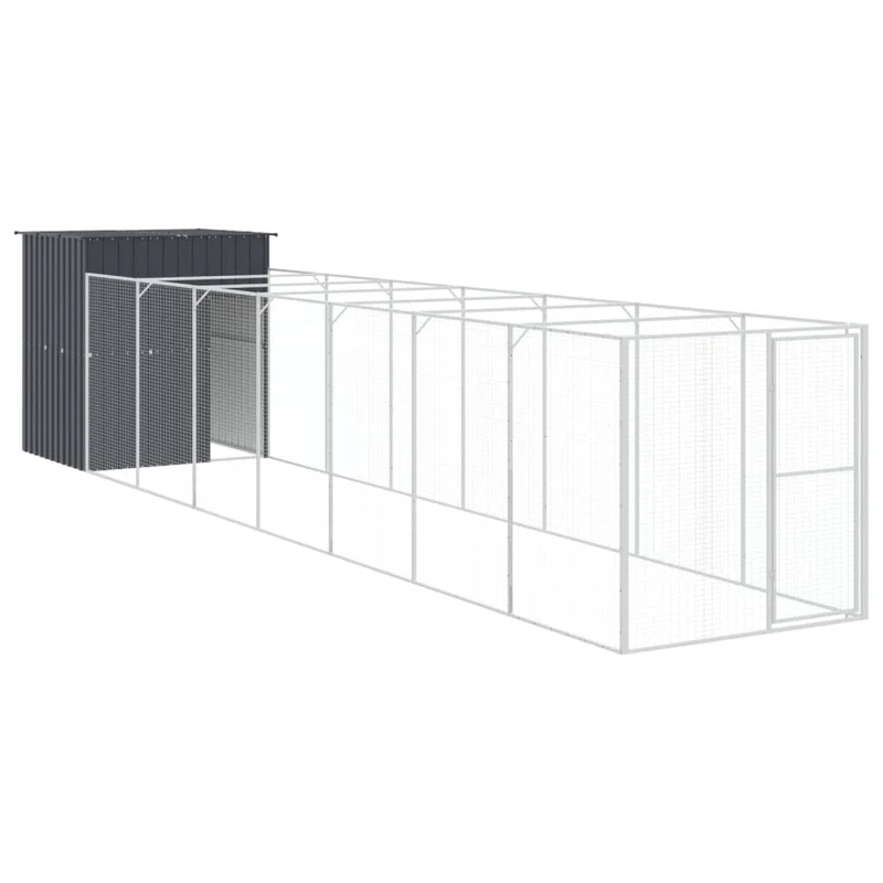 Caseta Perros Con Corral Acero Galvanizado Gris 165x863x181 Cm