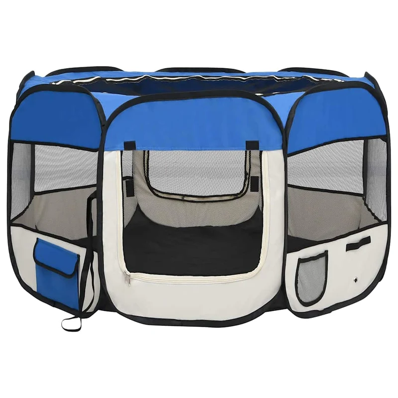 Parque De Perros Plegable Y Bolsa Transporte Azul 110x110x58cm