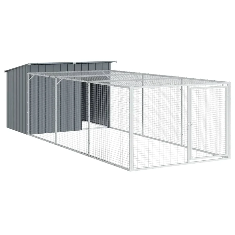 Caseta Para Perro Con Corral Antracita 153x396x110 Cm Acero Galvanizado
