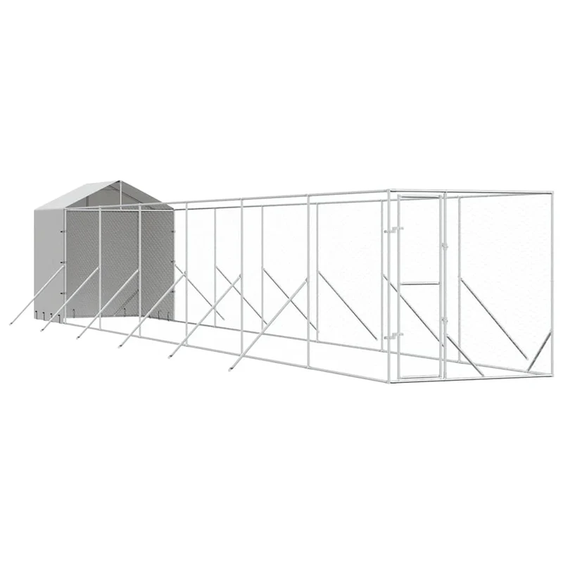 Perrera De Exterior Con Toldo Acero Galvanizado Plata 2x14x2,5m