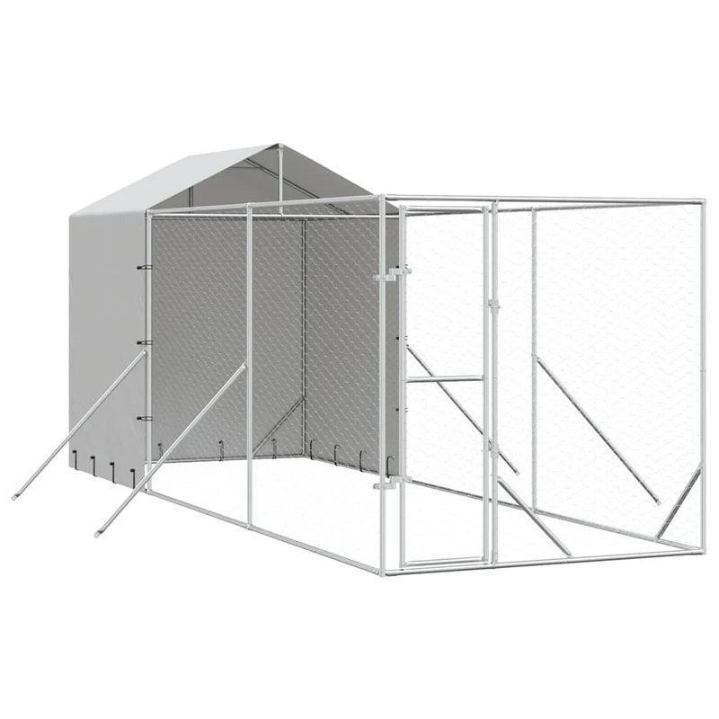Perrera De Exterior Con Toldo Acero Galvanizado Plata 2x6x2,5 M
