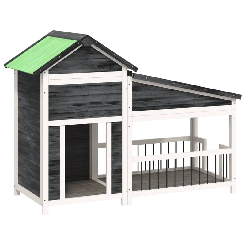 Caseta Para Perros Madera Maciza De Pino Gris 143x60,5x109 Cm