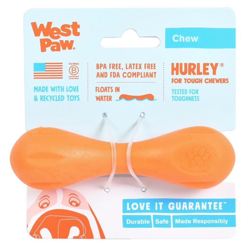 HURLEY de West Paw® color Naranja - Hueso de Juguete para Perros