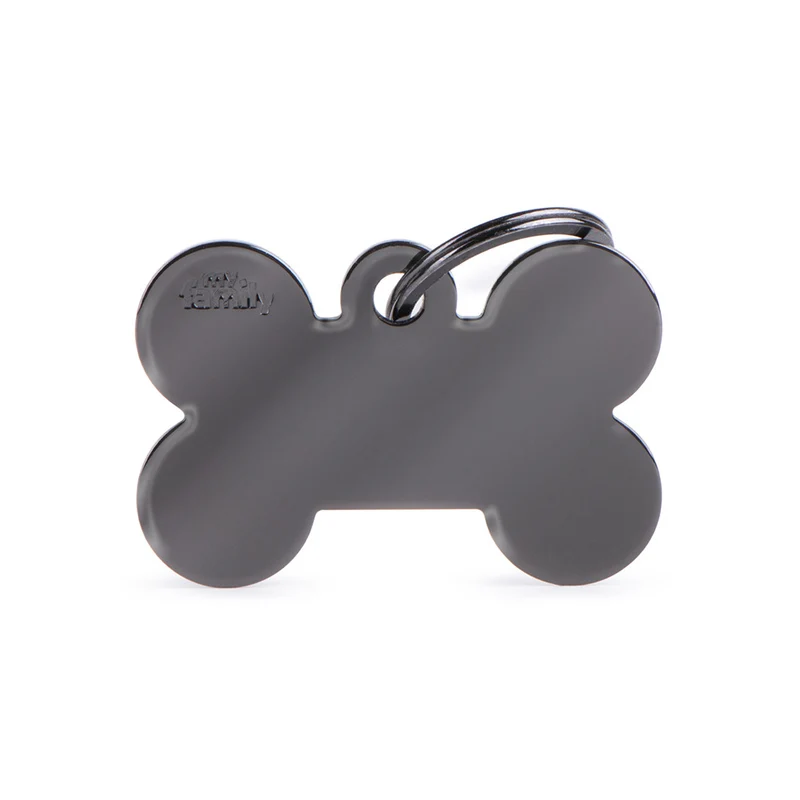 Placa ID de Laton Negro Grande en Forma de Hueso para Perros