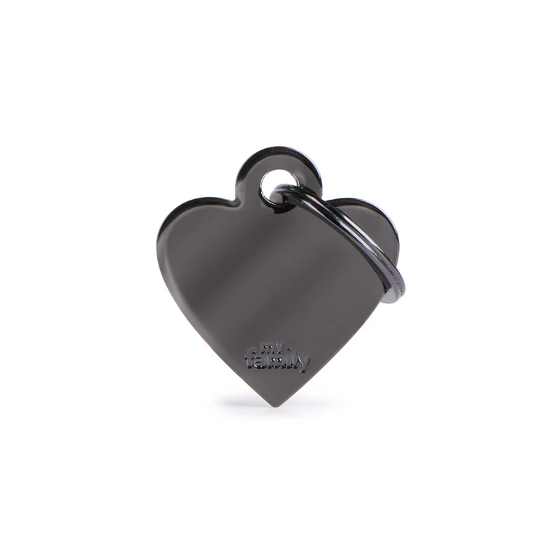 Placa ID de Laton Negro Chica en Forma de Corazon para Perros