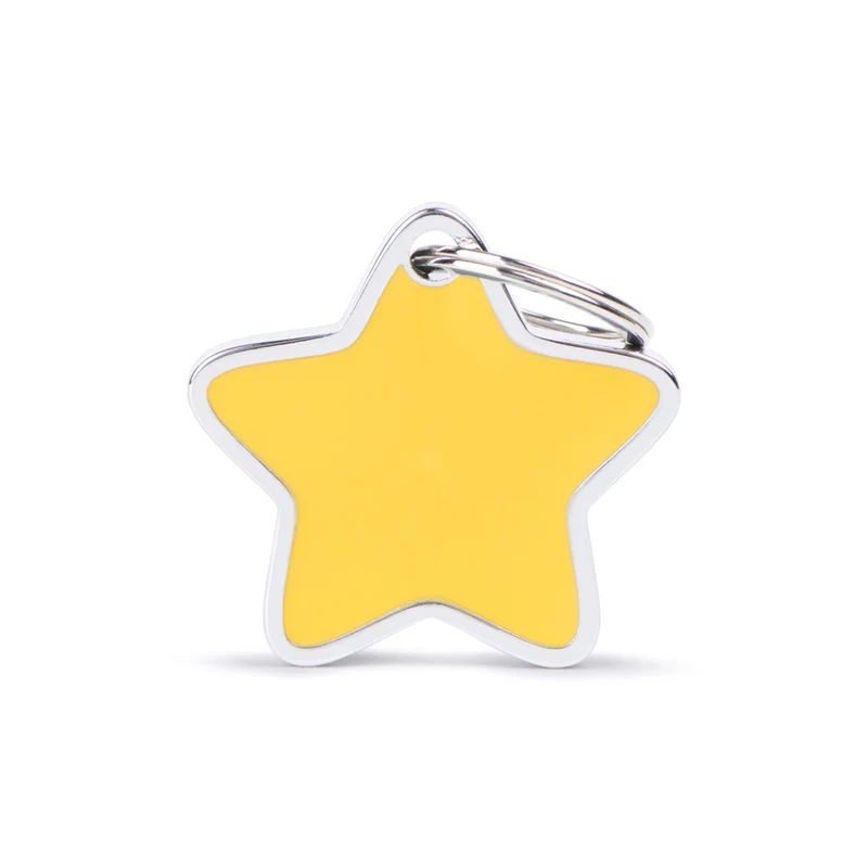 Placa ID Grande en Forma de Estrella Amarilla para Perros