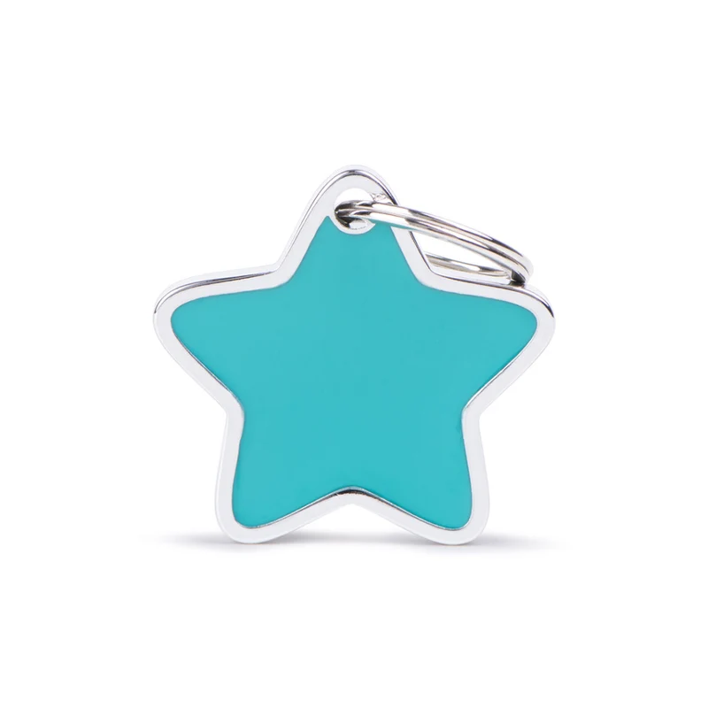 Placa ID Grande en Forma de Estrella Azul para Perros