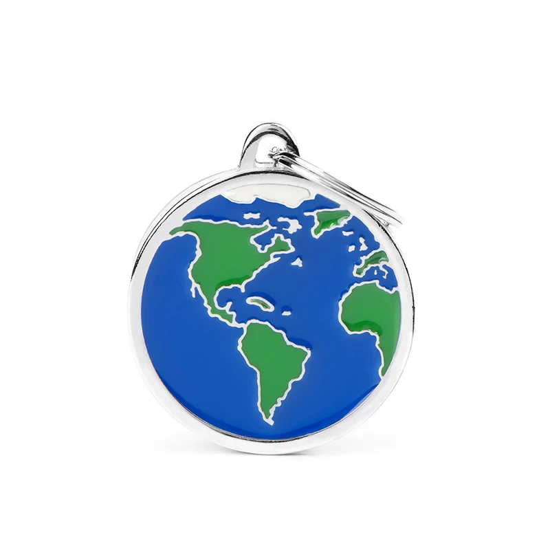 Placa ID Mediana en Forma de Mundo América para Perros
