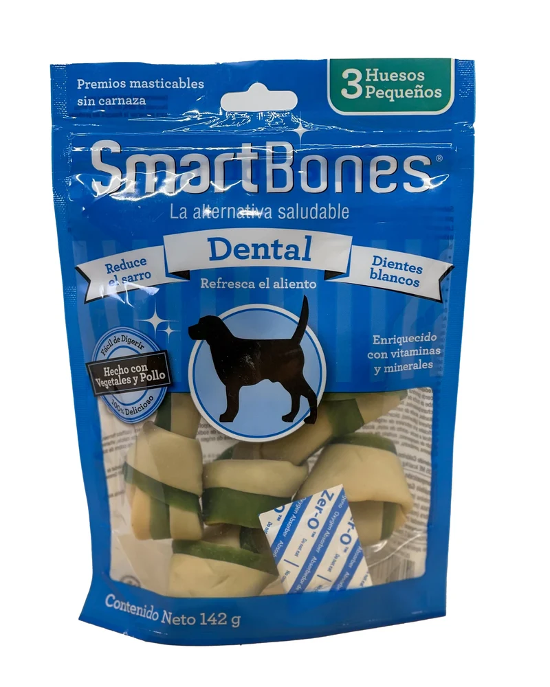 SmartBones Huesos Chicos Dentales 3 pz - Premios Tipo Carnaza pero Saludables